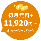 初月無料＋11,920円～キャッシュバック