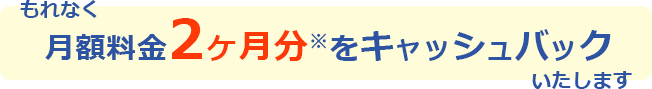 もれなく月額料金2ヶ月分※をキャッシュバックいたします